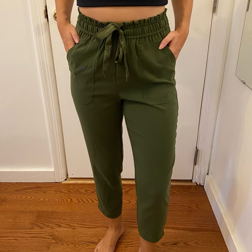 Zara Army Green Tie-Waist Joggers